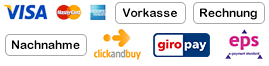Zahlarten: Kreditkarte, Vorkasse, Rechnung, Nachnahme