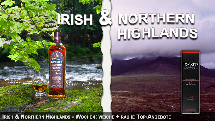 Irish & Northern Highlands - Wochen bei whiskyworld: weiche und rauhe Top-Angebote